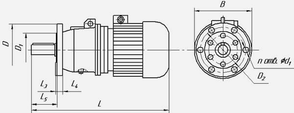 Габаритные присоединительные размеры планетарных мотор-редукторов 3МП на фланце
